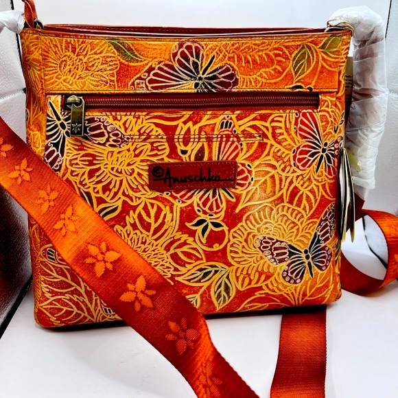 NWT Anuschka Tooled Embossed Leather Crossbody with Adjustable Strap - Butterfly - Picture 7 of 15